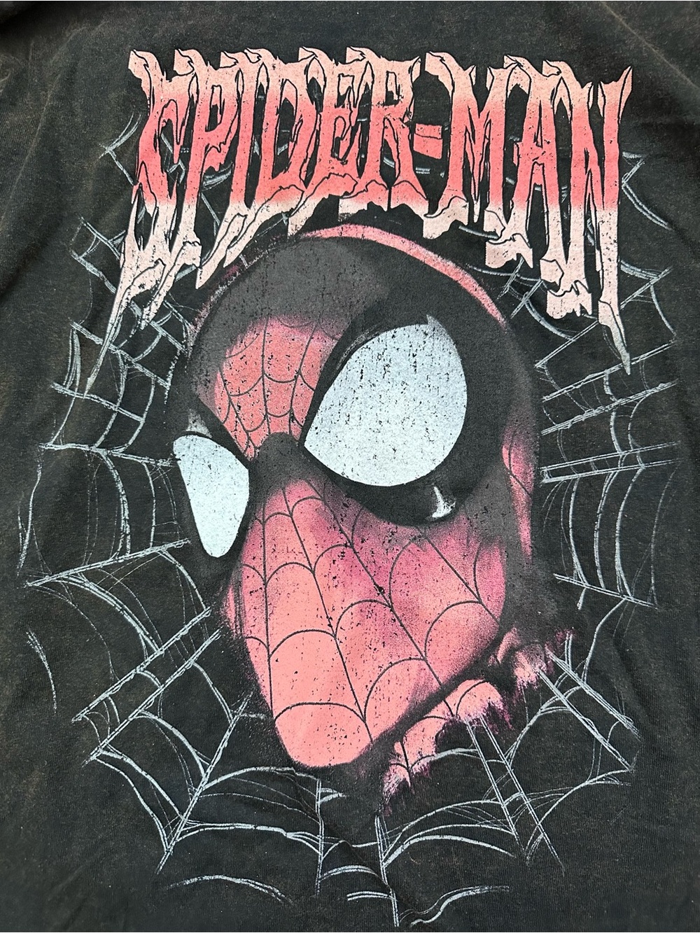 Marvel Spider-Man Distressed Graphic Long Sleeve Tee Black Pink Size S